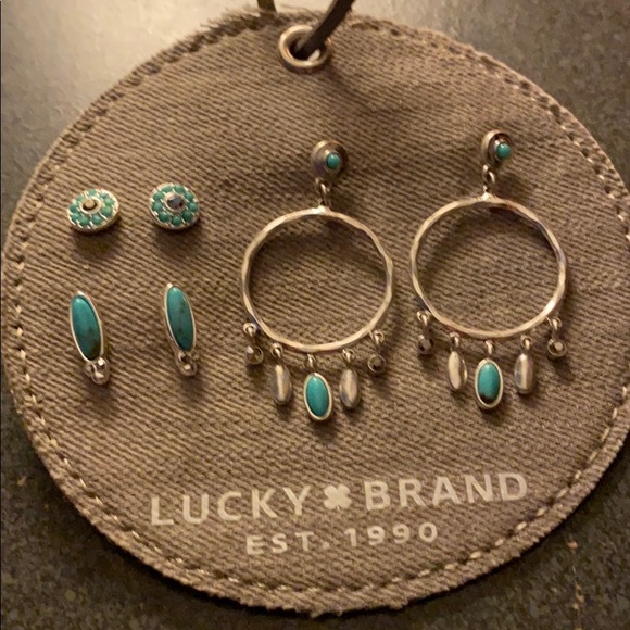 NEW 3 pairs of turquoise earrings/ hoops & studs - Picture 2 of 7